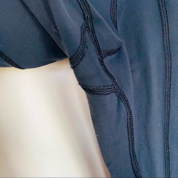 LULULEMON Navy Blue Ruched Tuxedo Satin Stripe Leggings Pockets 4 Yoga Pant - Picture 7 of 13